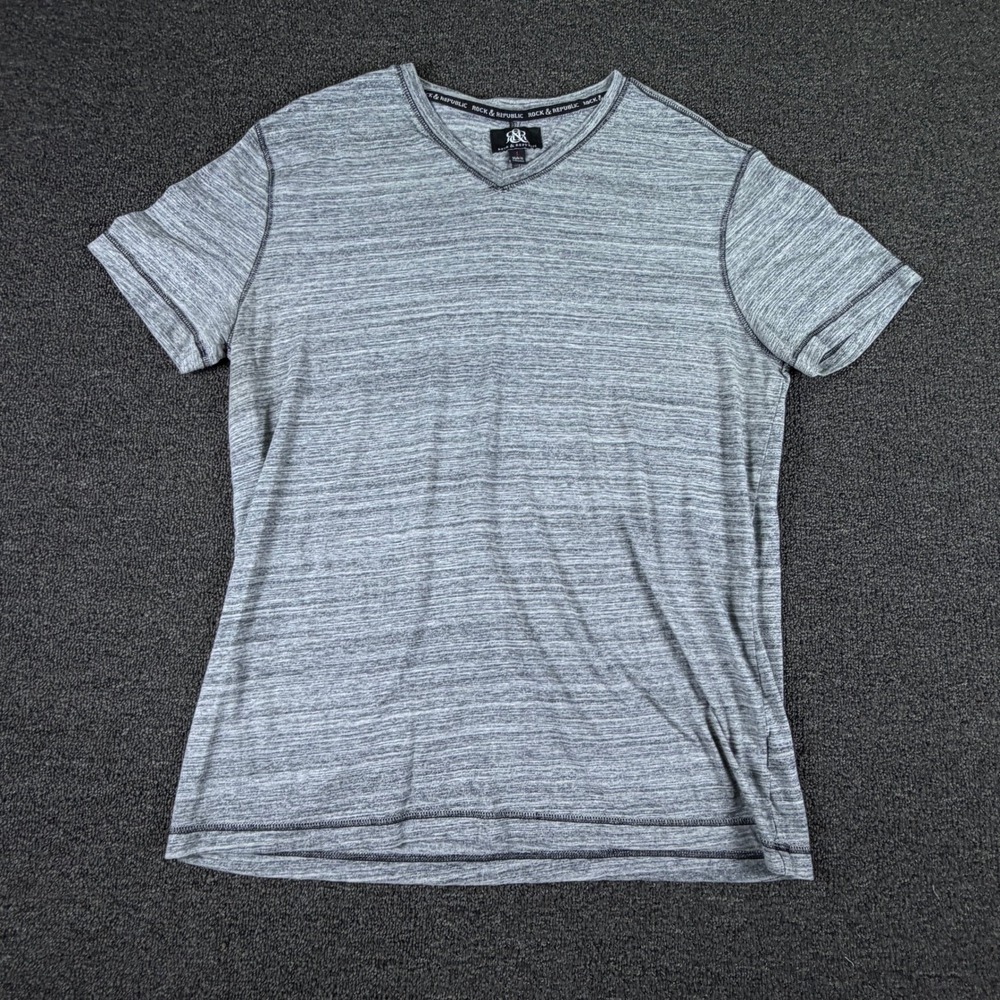 Rock & Republic T-Shirt Mens Large V-Neck Grey Heather Space Dye EUC
